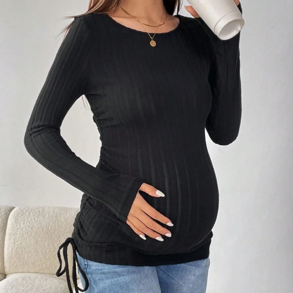 Maternity Ruched Side Ribbed Long Sleeve Top - Picture 4 of 15